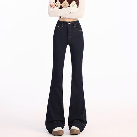 罗蒙春夏女式牛仔裤高腰修身显瘦喇叭裤女士时尚潮流百搭长裤 商品图2