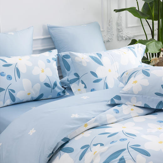 多喜爱 新疆棉斜纹四件套 茉莉青提/桃桃乌龙/栀子蓝莓hl  精美印花 纯洁白 明媚黄 斜纹织造 宽边枕套设计 商品图5