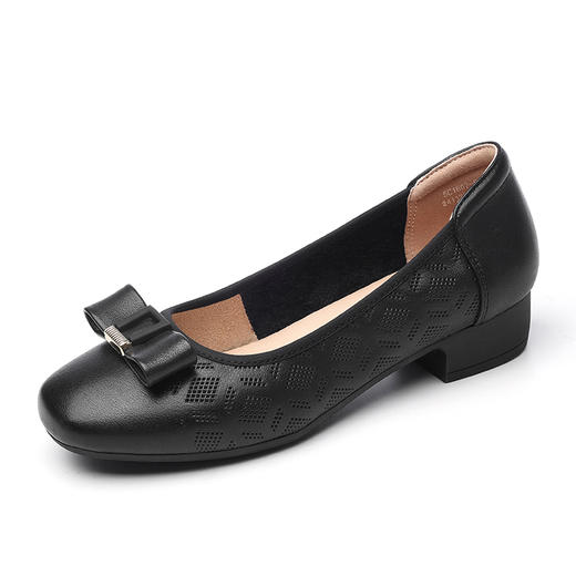 信诺真皮女士粗跟单鞋气质妈妈鞋子2025新款春季中年低跟通勤皮鞋5C1607-5 商品图4