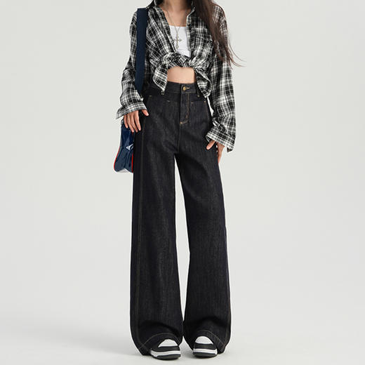 罗蒙春季女式牛仔裤高腰直筒宽松显瘦牛仔裤棉质水洗休闲百搭女长裤阔腿裤女 商品图1