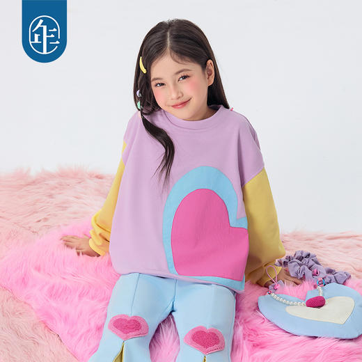 年衣童装女童卫衣长袖2025年春新款儿童印花套头衫甜美撞色上衣宽松扑通扑通卫衣 商品图3