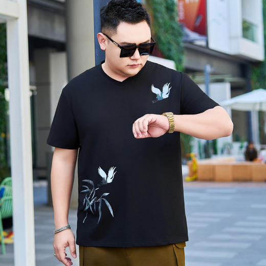 【纯棉】【DYG】大依优型大码男装V领短袖T恤纯棉中国风印花男薄款弹力短袖t恤胖子衫上衣 商品图1