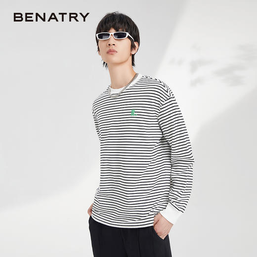 贝纳川条纹圆领男士长袖T恤ECK313002 商品图3