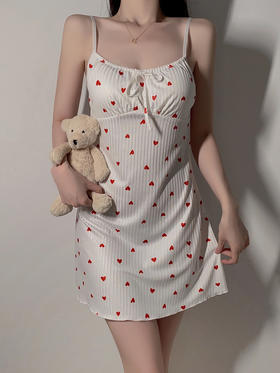 【YW】无忧购纯欲诱惑印花性感吊带睡裙/深V聚拢加胸垫睡衣5025(截单后7天发货)