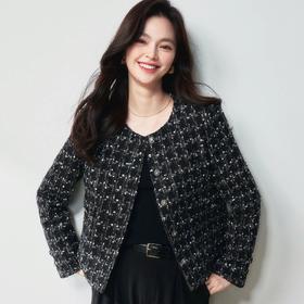 【高货sh】全新升级【铂金会员349/天猫469/差价120】(05436) 洛诗琳25春法式亮片格纹小香风外套黑色显瘦百搭上衣