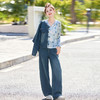 HR-XPH9189时尚复古休闲牛仔套装2025春新款女连帽衬衫牛仔外套直筒裤三件套 商品缩略图3