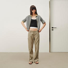 NUTH复古卡其色修身直筒工装裤女 卡其色