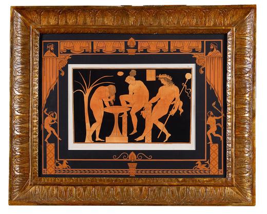 独角鹿西洋古董 18世纪德国画家约翰·海因里希·威廉·蒂施贝创作古典神话主题水彩蚀刻版画《两位女子在萨堤尔注视下沐浴》 商品图0