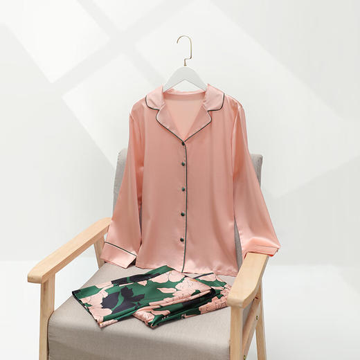 【3F】安莉芳桑蚕丝长袖睡衣睡裤女撞色可外穿家居服套装EL00638 商品图2