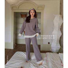 【华夫格宅宅衣】2025春新款睡衣女条纹华夫格蕾丝宅宅衣休闲套装家居服外穿