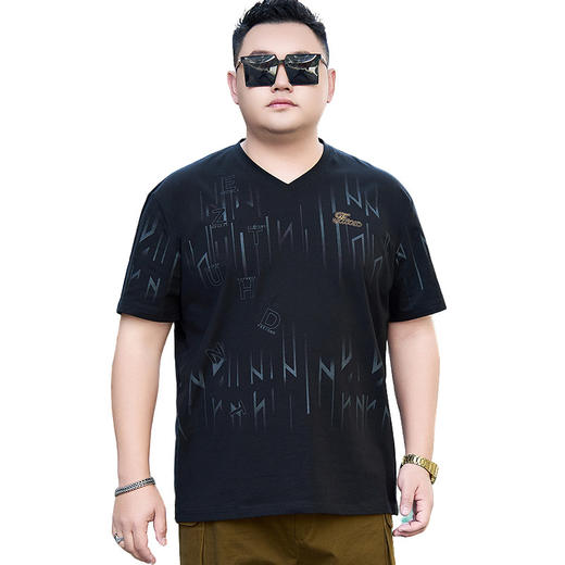 【纯棉】【DYG】大依优型大码纯棉V领短袖T恤加肥加大码休闲印花薄款短袖圆领t恤男装夏季 商品图4