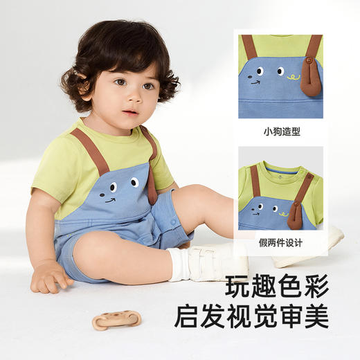 英氏婴儿衣服夏季轻薄透气假两件连体衣男宝月亮裆包屁衣2025新款 商品图2