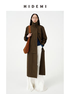 HIDEMI【孟子义同款】复古色织格纹廓形设计感可拆卸下摆长款风衣