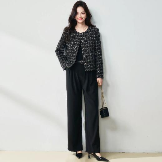 【高货sh】全新升级【铂金会员349/天猫469/差价120】(05436) 洛诗琳25春法式亮片格纹小香风外套黑色显瘦百搭上衣 商品图4