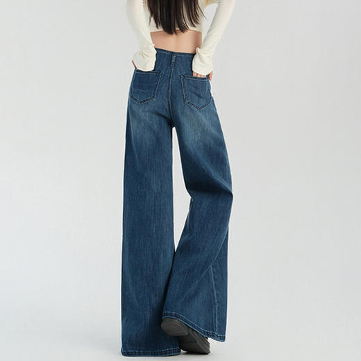 罗蒙春夏女式牛仔裤宽松显瘦休闲百搭阔腿裤棉质水洗女长裤喇叭裤女 商品图4