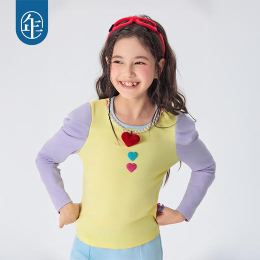 年衣童装女童长袖T恤打底衫2025春新款儿童甜美袖撞色T恤美上心巴长袖上衣 商品图1