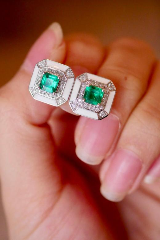 0.91ct刻面祖母绿耳钉 商品图3