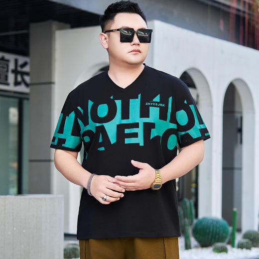 【纯棉】【DYG】大依优型大码男装短袖t恤潮流字母印花男士宽松弹力T恤男肥佬装夏季新款上衣 商品图1
