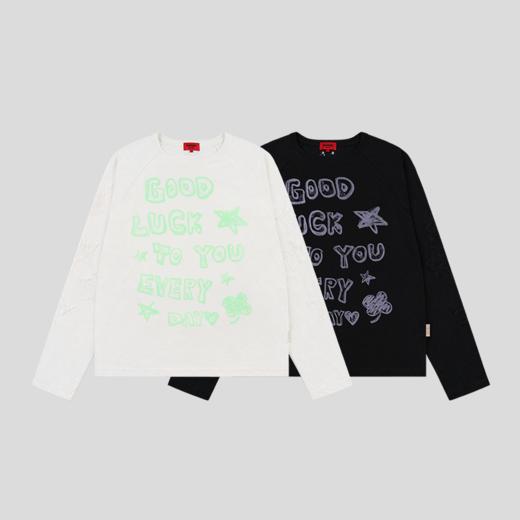GOODBAI GOODEES撞色slogan蕾丝星星长袖T恤 商品图1
