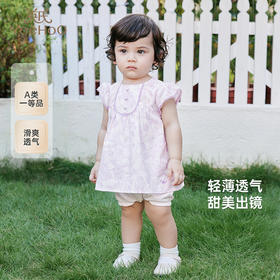 英氏婴儿衣服夏季轻薄透气假两件连体衣女宝可爱碎花衣裙新款