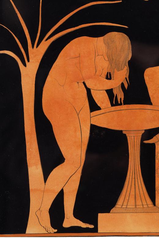 独角鹿西洋古董 18世纪德国画家约翰·海因里希·威廉·蒂施贝创作古典神话主题水彩蚀刻版画《两位女子在萨堤尔注视下沐浴》 商品图1