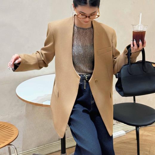 顺丰包邮洛诗琳35706设通勤复穿非常高的设计感U领羊毛西装160459 商品图0