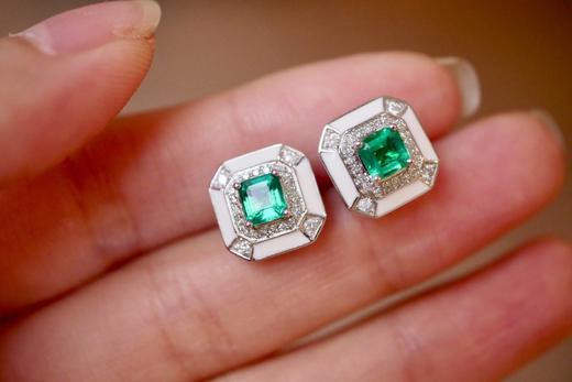 0.91ct刻面祖母绿耳钉 商品图0