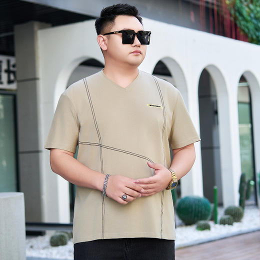 【纯棉】【DYG】大依优型大码男装短袖T恤条纹刺绣图案短袖t恤男士宽松弹力薄款半袖上衣 商品图3