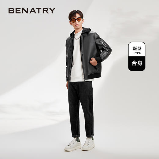 贝纳川可脱卸帽男士夹克式皮衣外套ECY407001402 商品图3