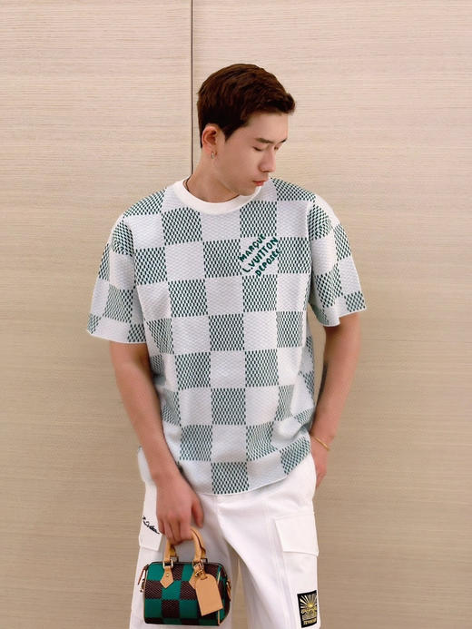 LOUIS VUITTON 绿棋盘格提花短袖t恤 商品图8