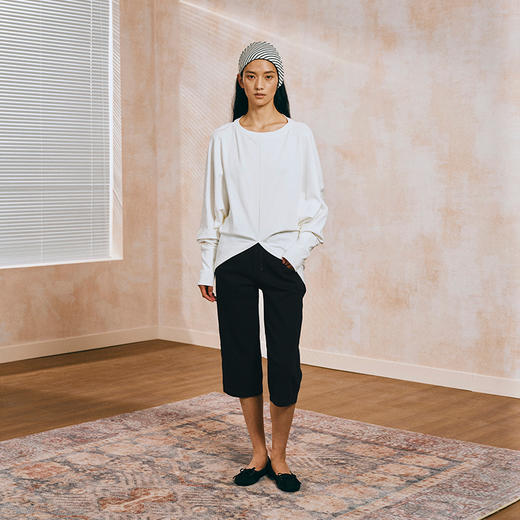 NUTH弹力卡普里七分裤侧门襟直筒牛仔裤女 黑色 商品图1