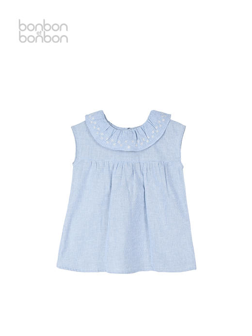 荷叶边领蓝色细格上衣 商品图0