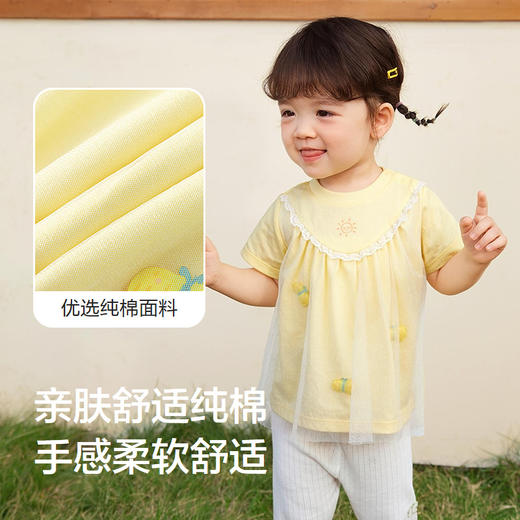 巴拉巴拉宝宝短袖t恤婴儿女童上衣2025新款夏装甜美网纱拼接时髦 商品图3