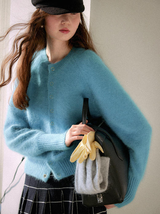 【现货】Even Vintage|高比例动物毛 唯美湖蓝色日常时髦针织开衫外套 商品图1