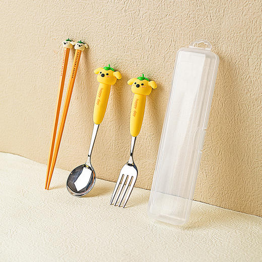 摩登主妇动物派对儿童筷子勺子套装一人用学生带饭便携餐具三件套 商品图0