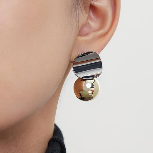 Oflye潮流饰品  欧美小众撞色金属圆球耳环女时尚个性气质耳钉冷淡风耳饰新款潮 商品图0