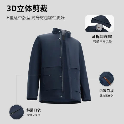 老爷车/LAOYECHE春秋季牛奶丝可脱卸连帽夹克 男士商务休闲免烫外套 风衣 商品图2