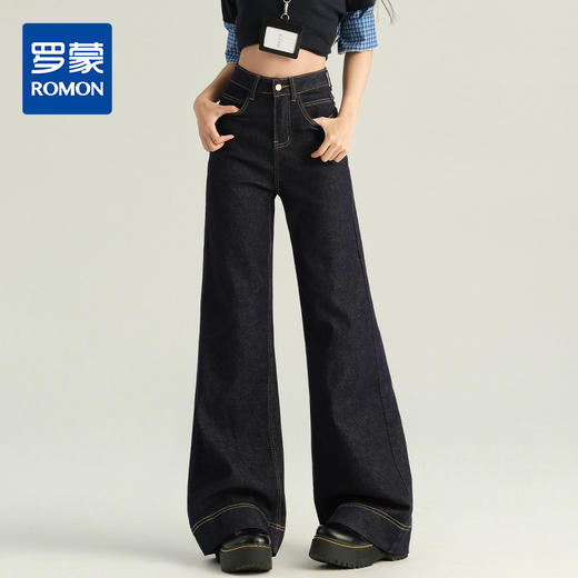 罗蒙春夏女式牛仔裤宽松显瘦舒适休闲百搭高腰阔腿裤女长裤喇叭裤 商品图0