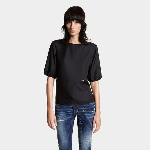 DSQUARED2 女士字母徽标贴片真丝圆领短袖T恤 黑色 S75NC1108 D35139 900 商品图2