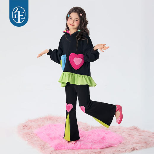 年衣童装女童卫衣连帽2025年春新款儿童印花套头衫甜美美上心巴卫衣 商品图3