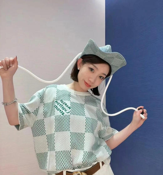 LOUIS VUITTON 绿棋盘格提花短袖t恤 商品图0