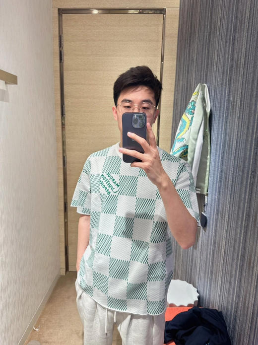 LOUIS VUITTON 绿棋盘格提花短袖t恤 商品图7