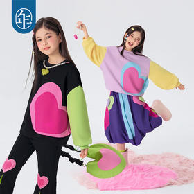 年衣童装女童卫衣长袖2025年春新款儿童印花套头衫甜美撞色上衣宽松扑通扑通卫衣