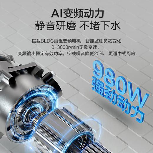 海尔垃圾处理器厨房厨余粉碎机智能全自动直驱变频超五级研磨LD980-B1 商品图1