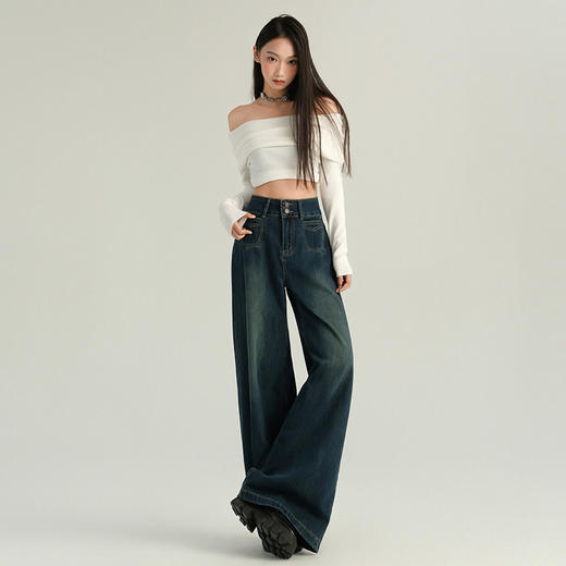 罗蒙春季牛仔裤女士宽松阔腿裤时尚潮流休闲个性牛仔裤女长裤 商品图1