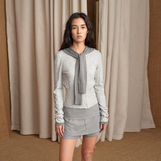 NUTH 披肩毛衣假两件上衣灰色针织衫女 商品图3