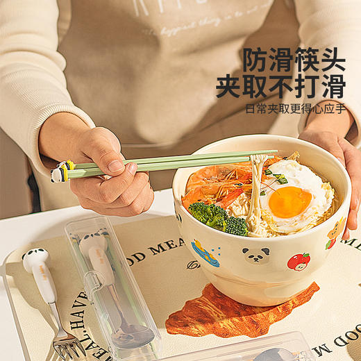 摩登主妇动物派对儿童筷子勺子套装一人用学生带饭便携餐具三件套 商品图2