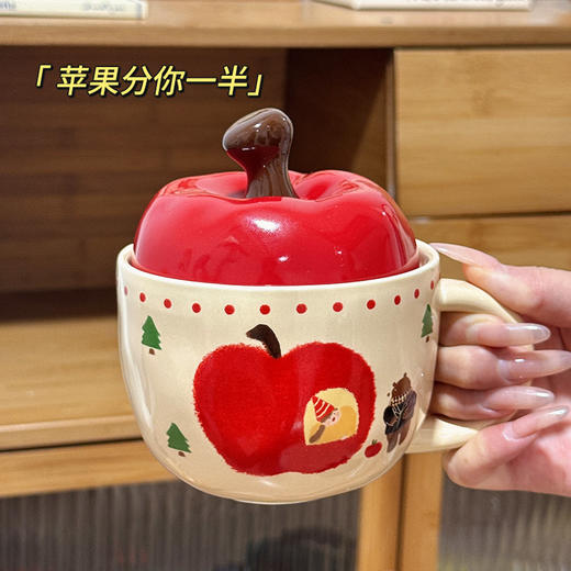 「礼盒装！陶瓷马克杯」可爱带盖勺早餐杯办公室喝水情侣水杯生日礼物女苹果陶瓷杯马克杯餐饮用具 商品图3