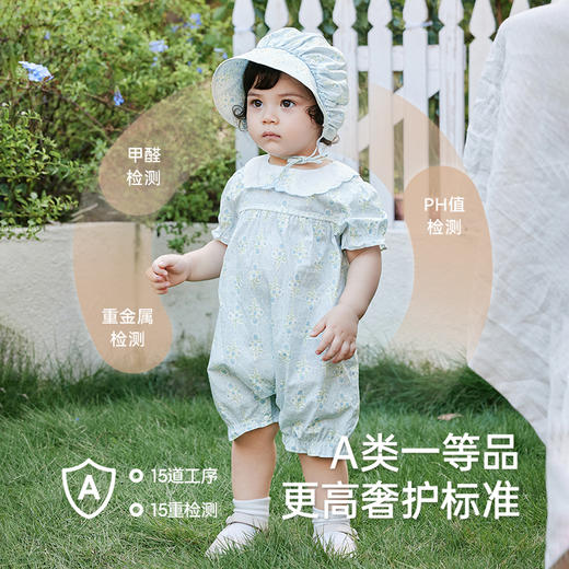 英氏婴儿衣服夏季轻薄透气女童连体衣可爱碎花爬服月亮裆2025新款 商品图3