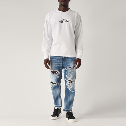 DSQUARED2 男士徽标印花棉质圆领长袖T恤 白色 S79GC0099 D20033 100 商品图3